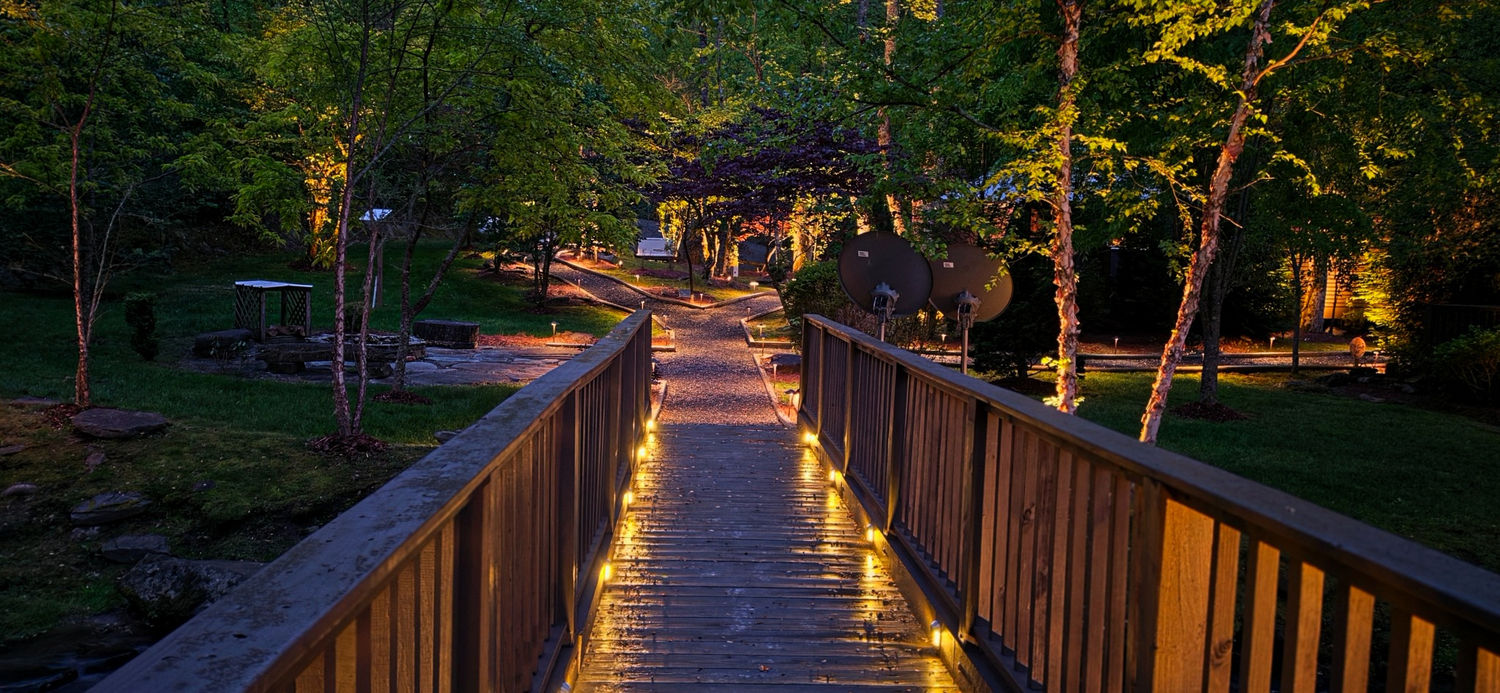 Warm accent lights across a pedestrian bridge